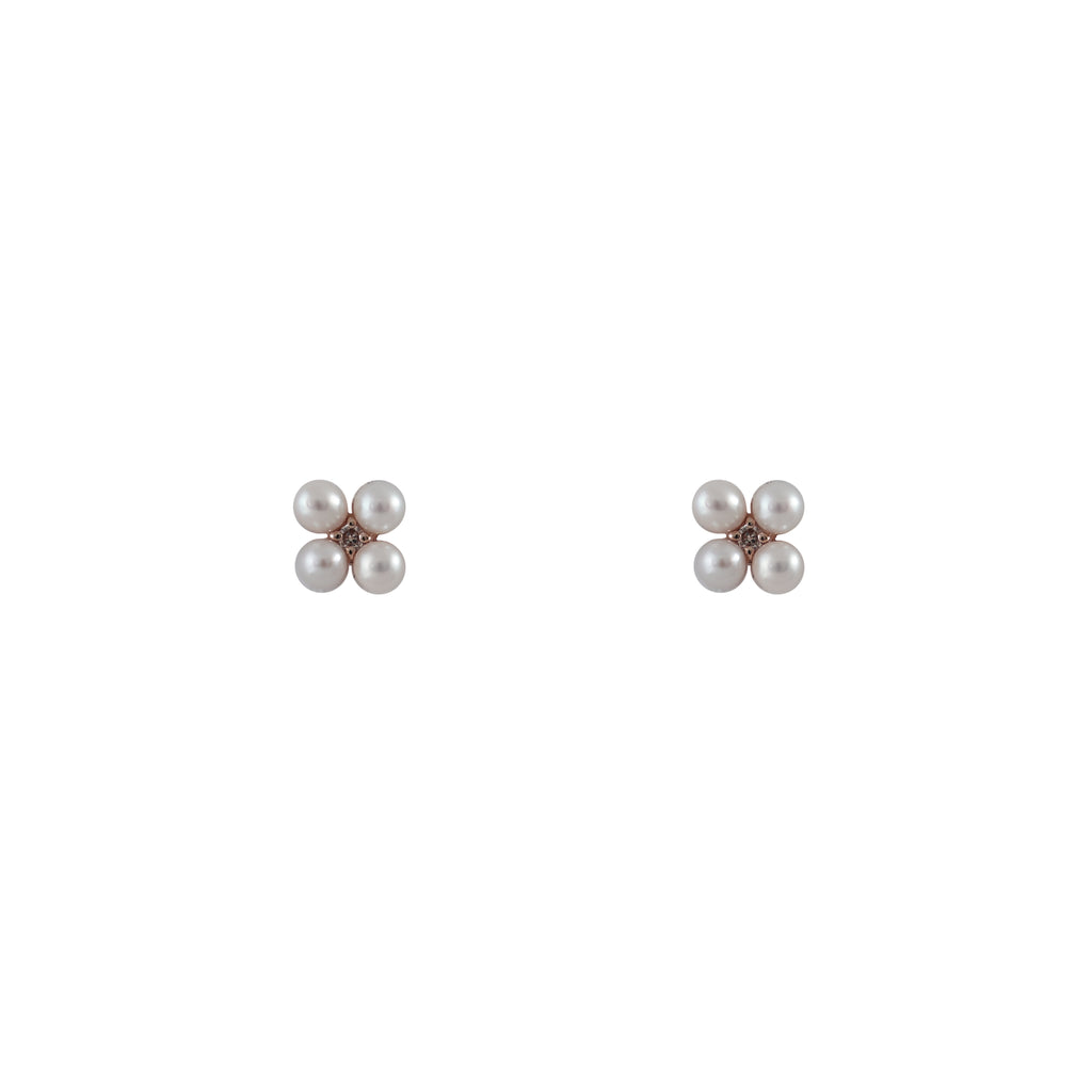 14k gold pearl and diamond cluster studs