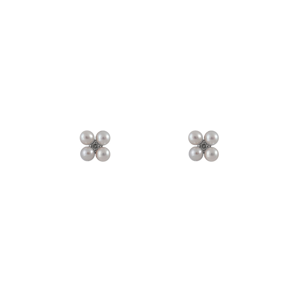 14k gold pearl and diamond cluster studs