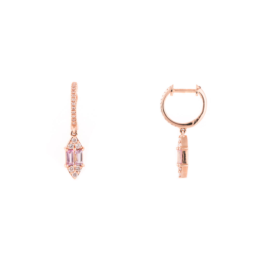 14k gold diamond pink sapphire drop earrings