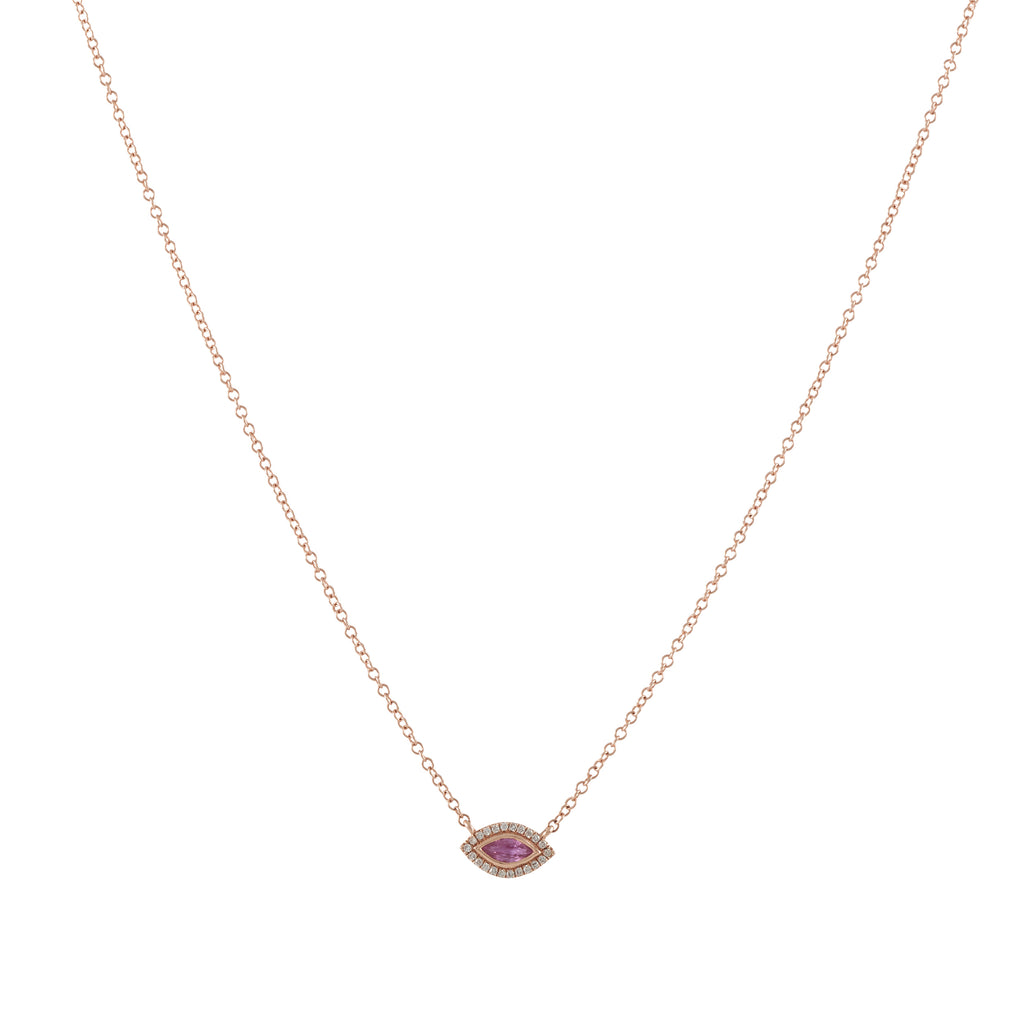 14k gold diamond pink sapphire marquis necklace