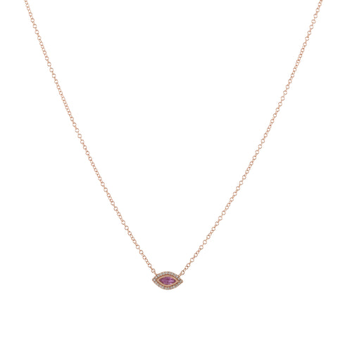 14k gold diamond pink sapphire marquis necklace