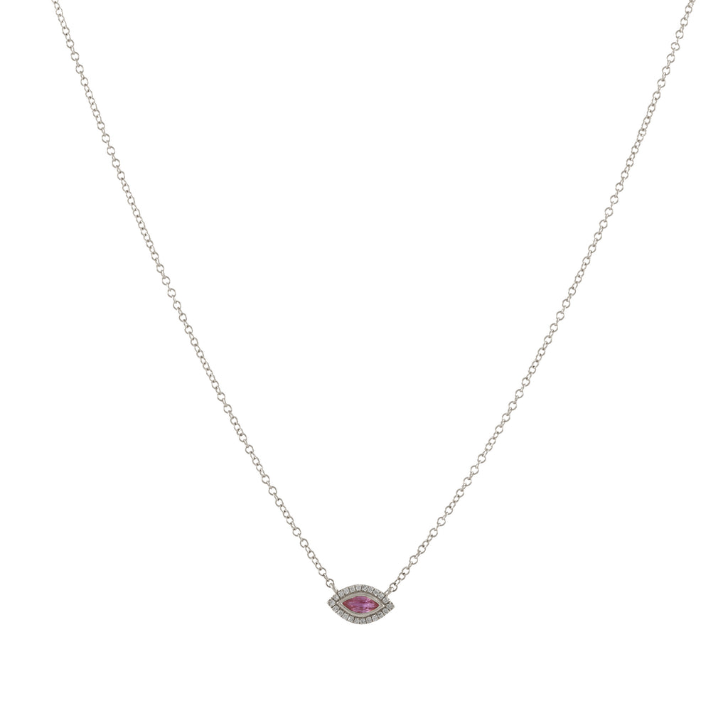 14k gold diamond pink sapphire marquis necklace