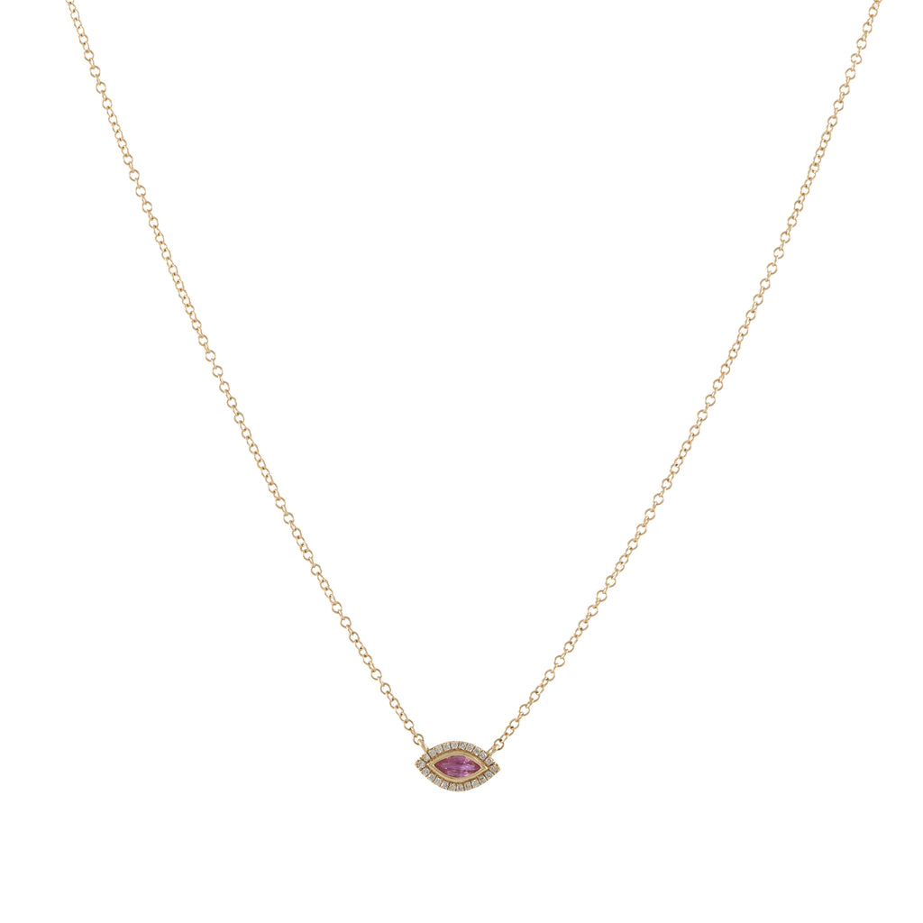 14k gold diamond pink sapphire marquis necklace