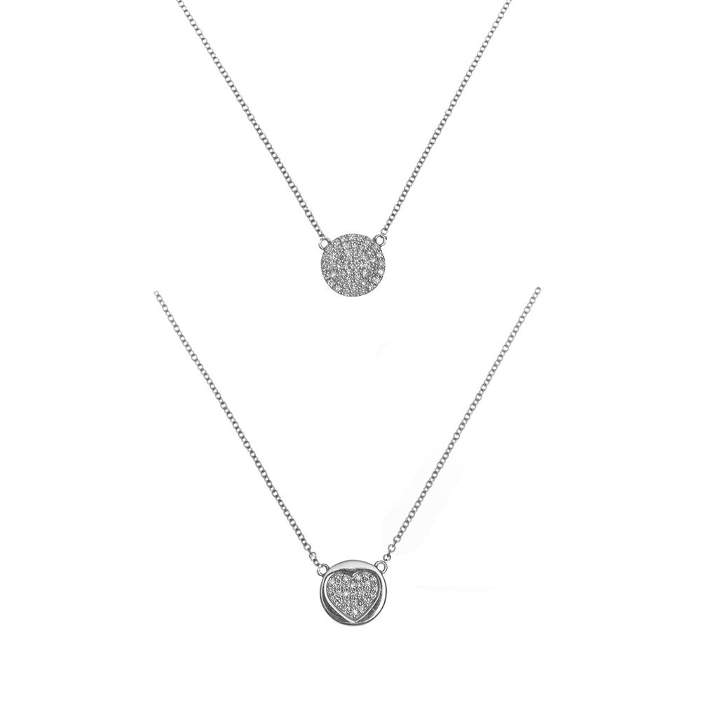 14k gold and diamond reversible pave heart disk necklace