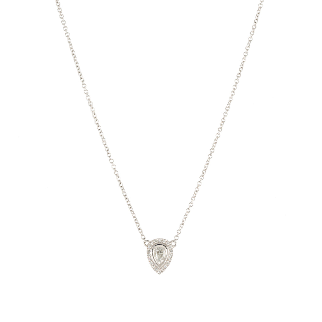 14k white gold rose cut pear shape necklace