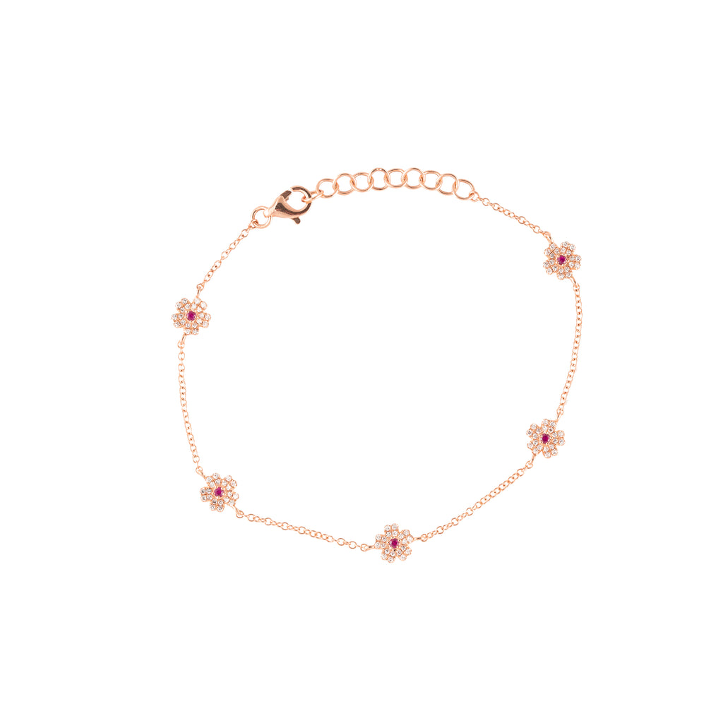 14k ruby diamond flower bracelet