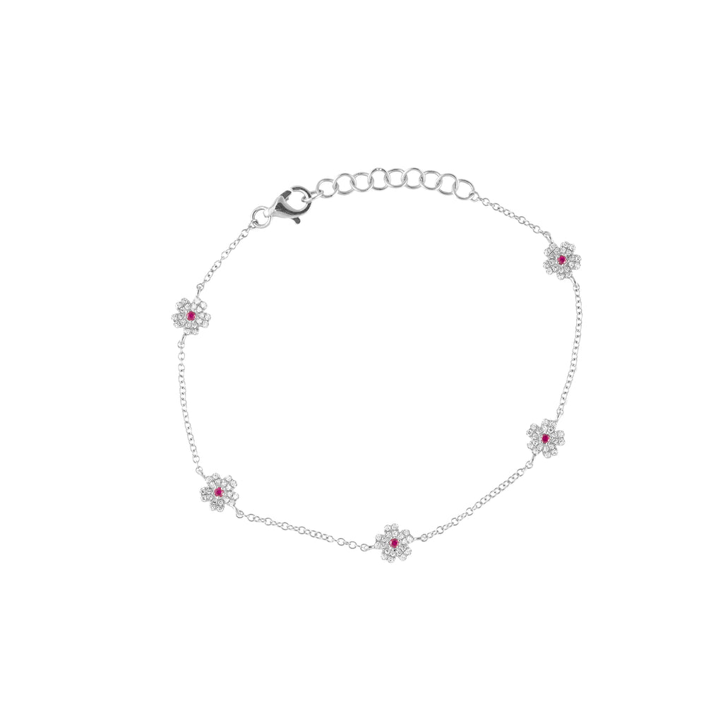 14k ruby diamond flower bracelet