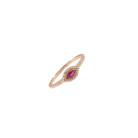 14k rose gold diamond ruby marquis ring - size 6