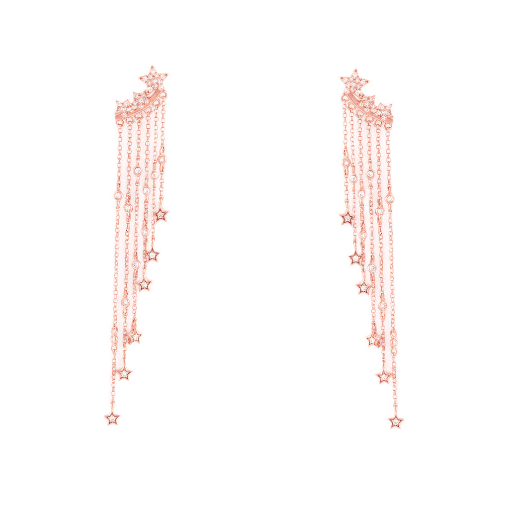 14k rose gold diamond star crawler star chain drops