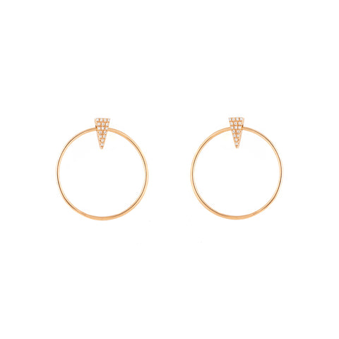 14k gold oblong triangle small open circle hoops with post