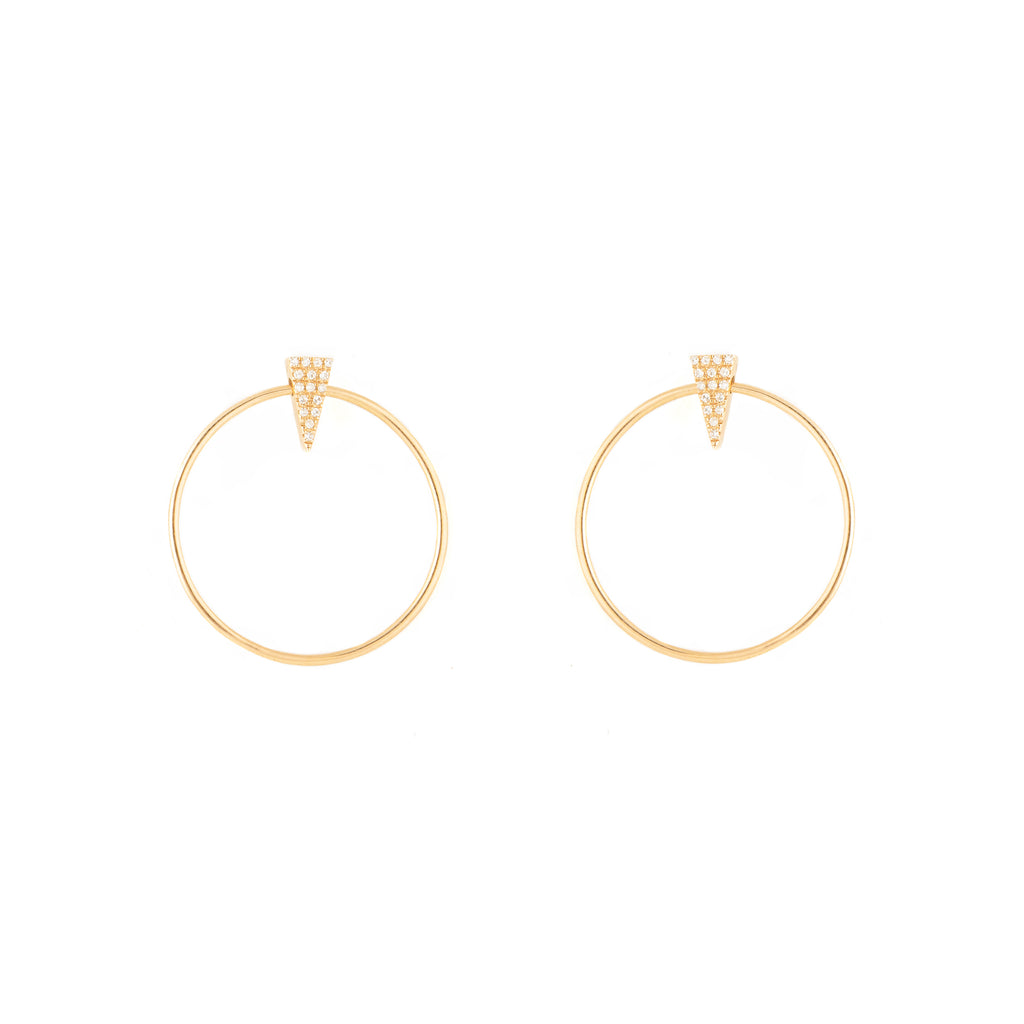 14k gold oblong triangle small open circle hoops with post