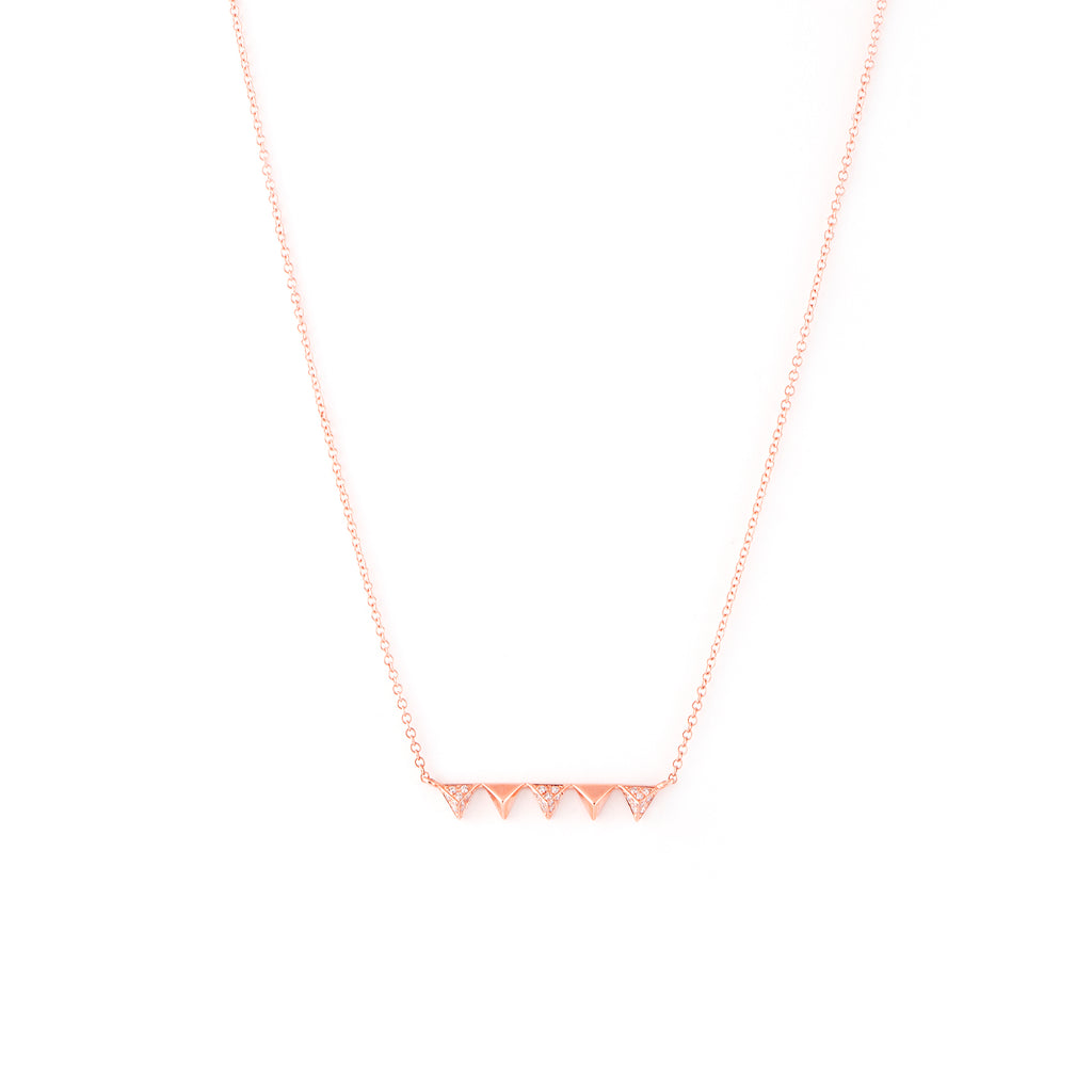14k gold diamond triangle pyramid bar necklace