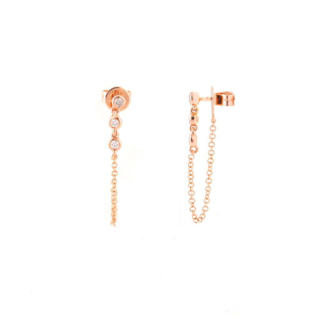 14k gold 3 diamond bezel chain drops