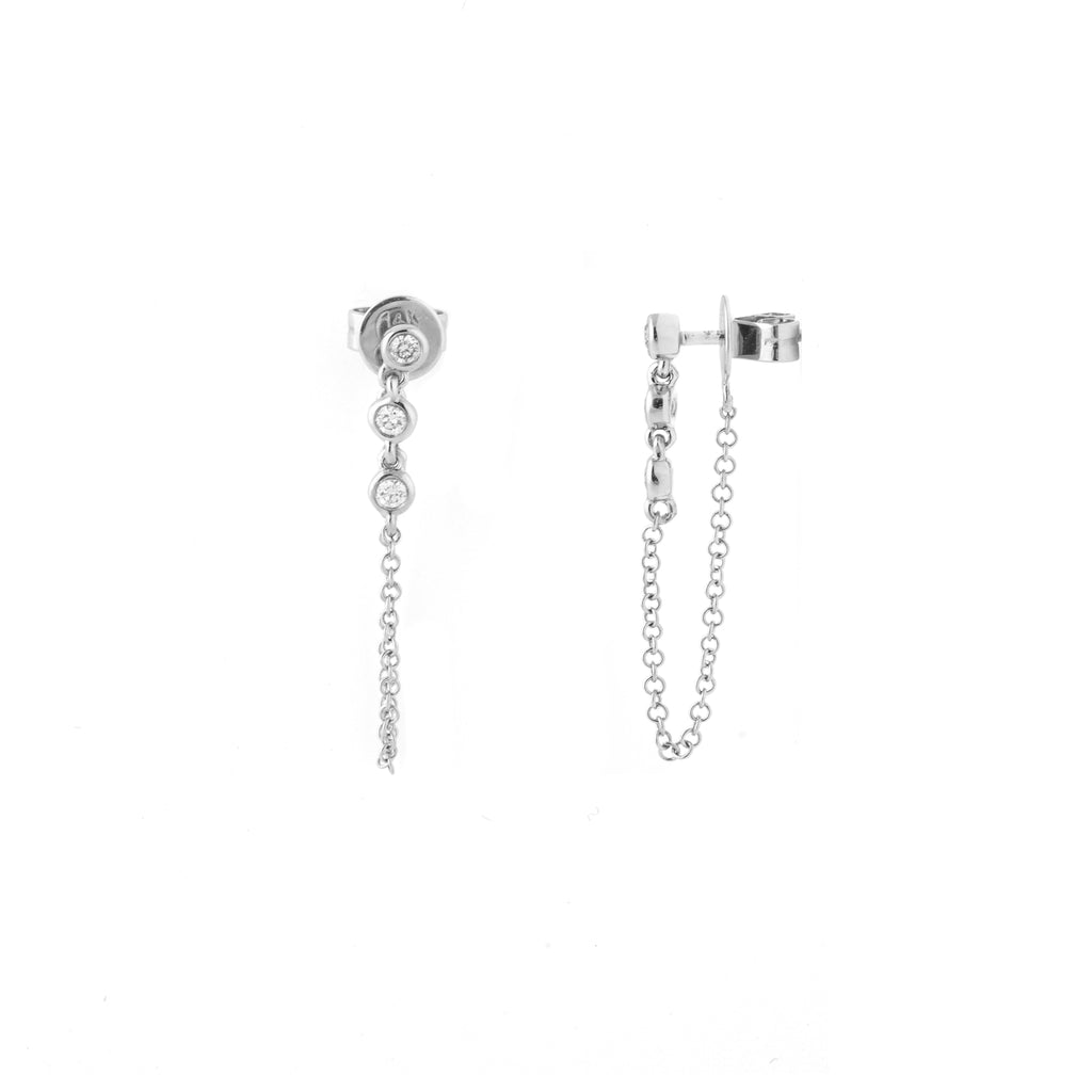 14k gold 3 diamond bezel chain drops