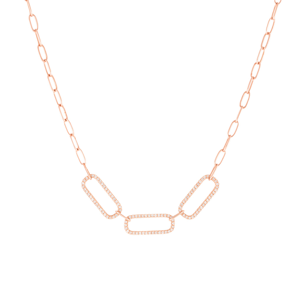 14k gold triple diamond link paperclip necklace