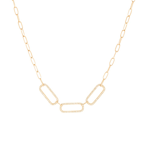14k gold triple diamond link paperclip necklace