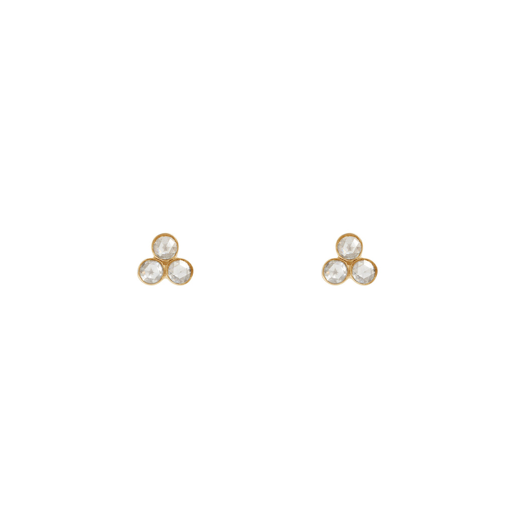 14k gold triple rose cut diamond cluster studs