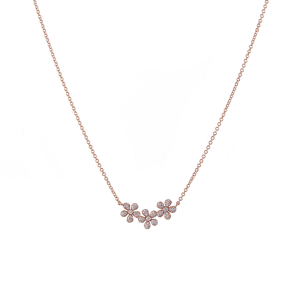 14k gold diamond triple daisy necklace