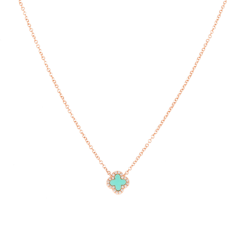 14k gold diamond turq clover necklace
