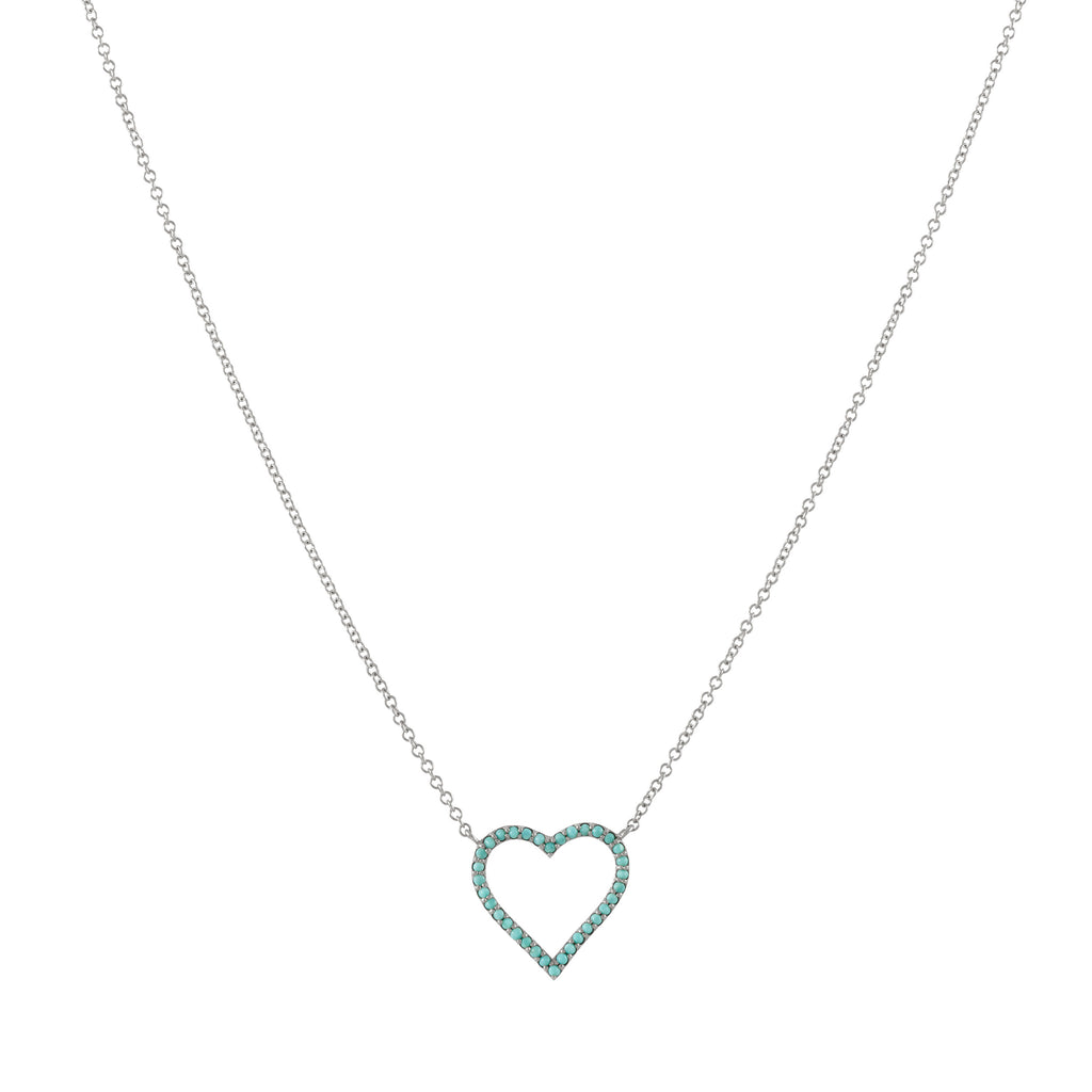 14k gold turq border open heart necklace
