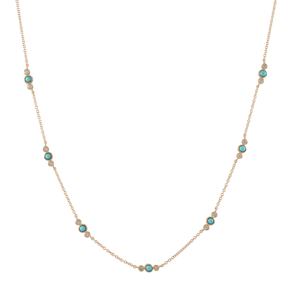 14k gold diamond turq bezel necklace