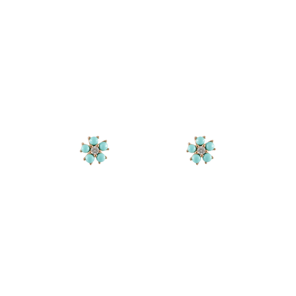 14k gold diamond turq flower earrings