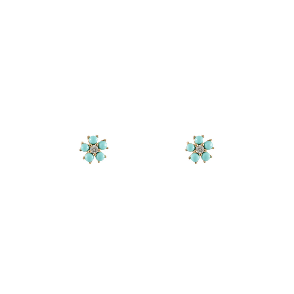 14k gold diamond turq flower earrings