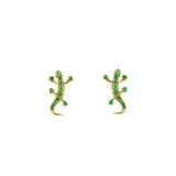 14k yellow gold green tsavolite lizard earrings