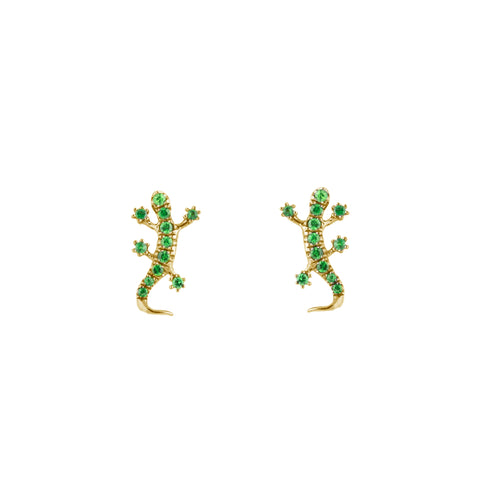 14k yellow gold green tsavolite lizard earrings