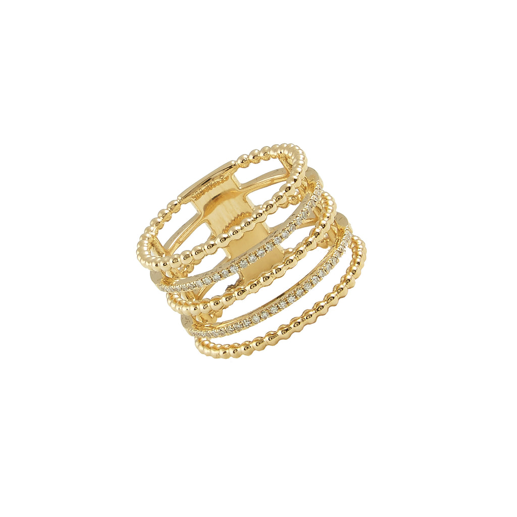 14k gold diamond 5 row shot bead band